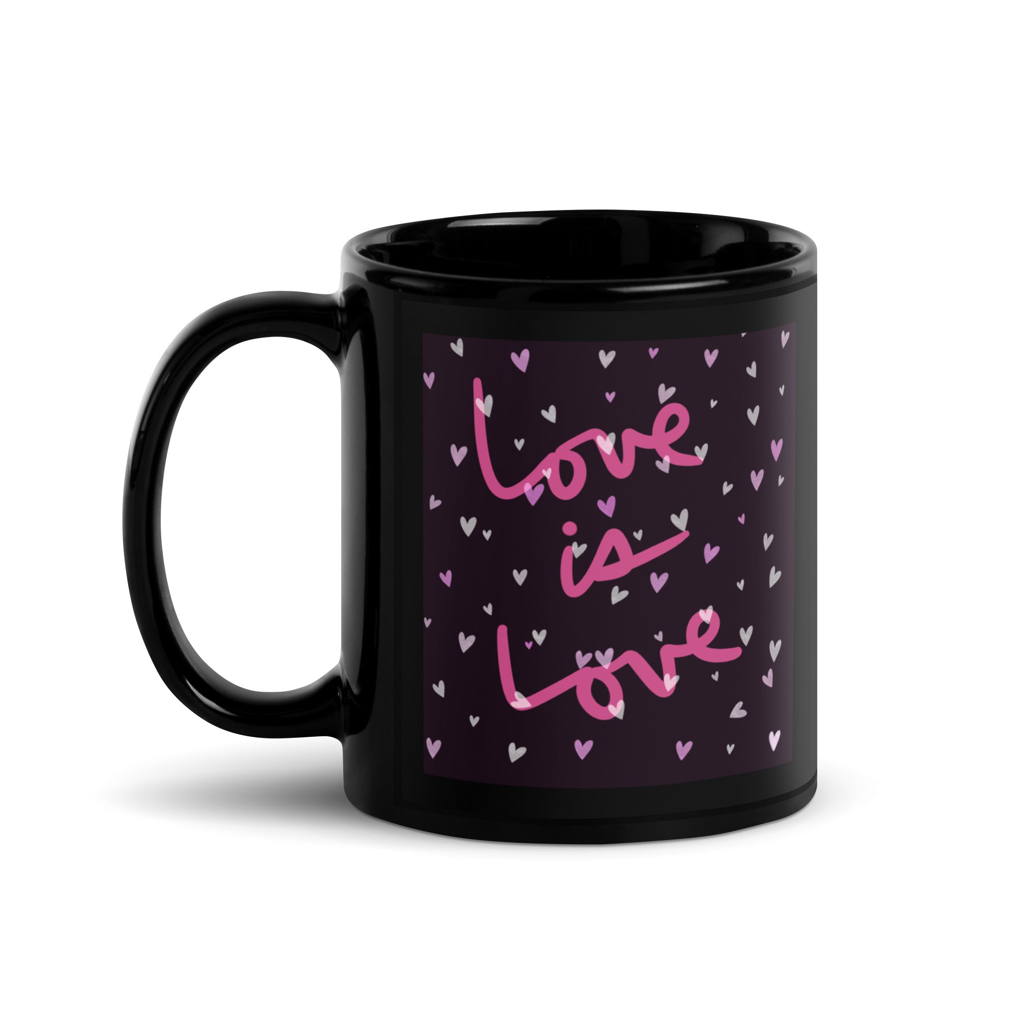 LOVE & HEARTS Black Glossy Mug
