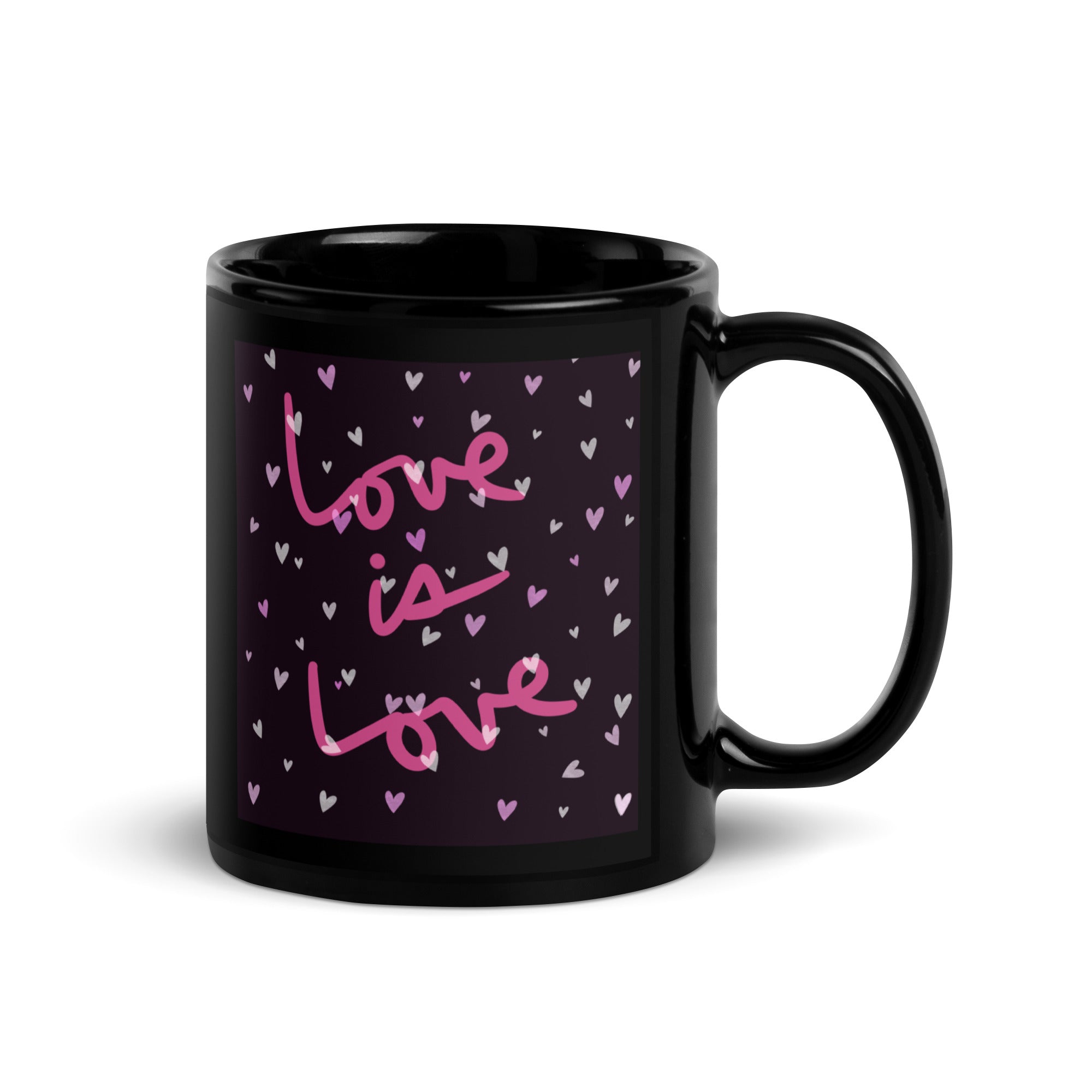 LOVE & HEARTS Black Glossy Mug