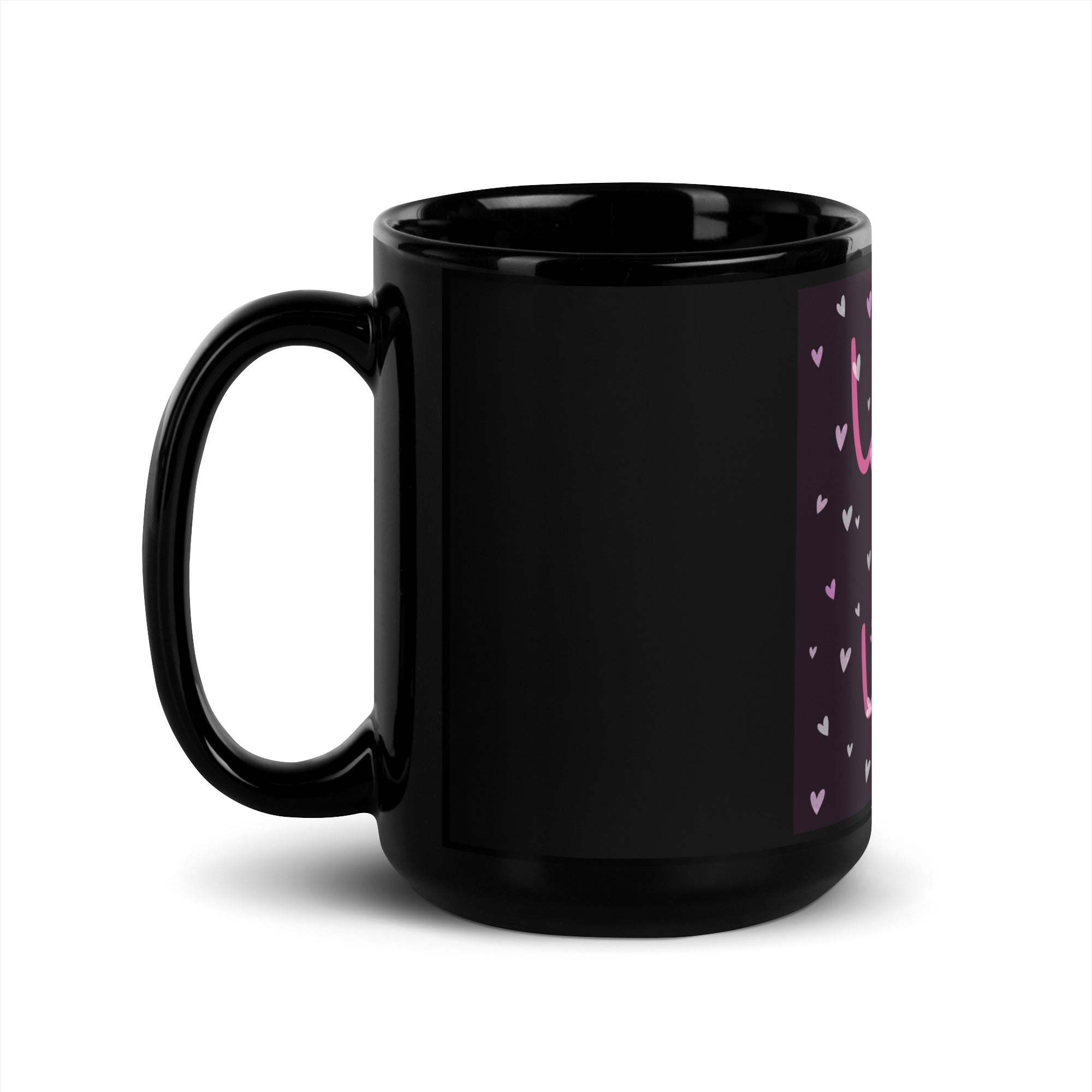 LOVE & HEARTS Black Glossy Mug