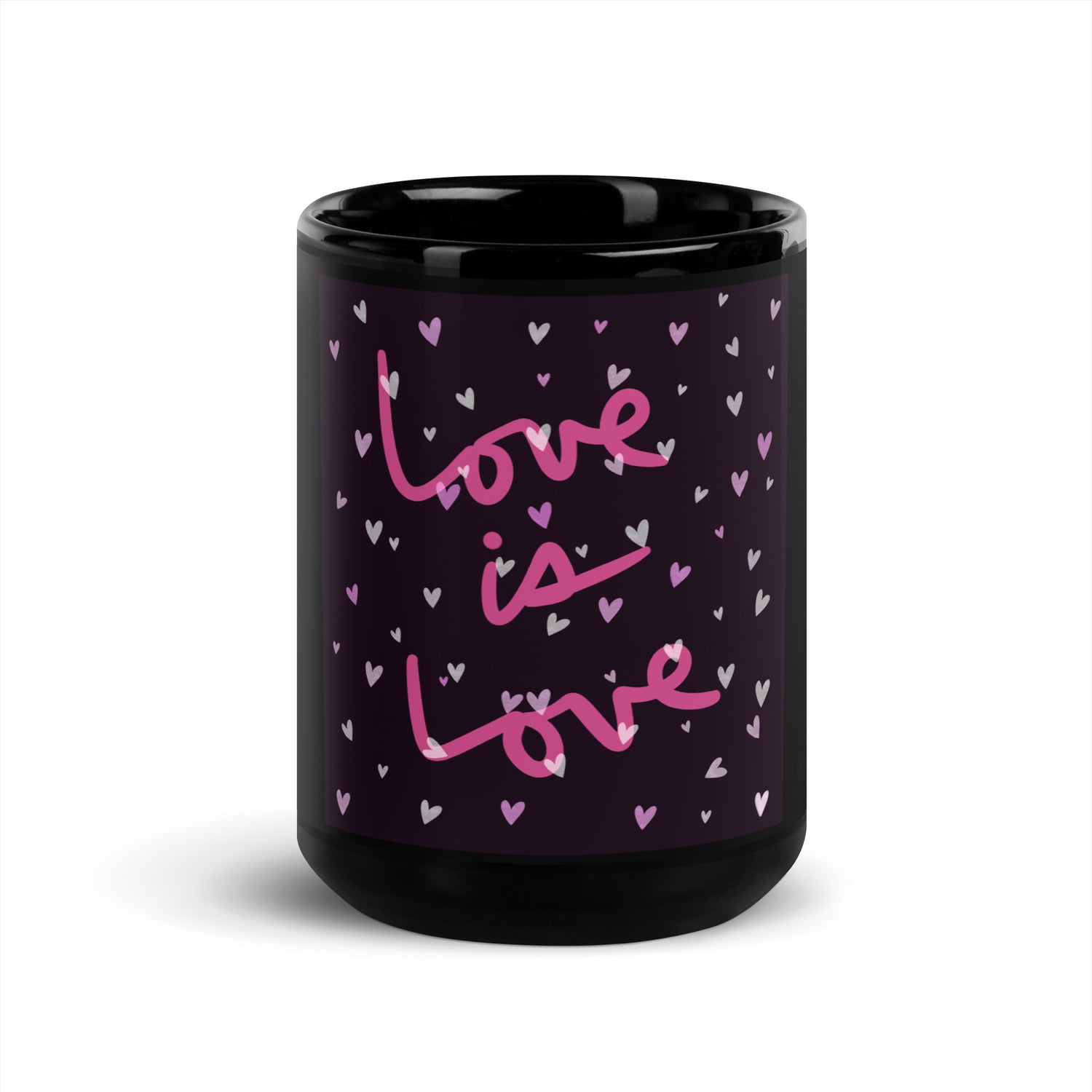 LOVE &amp; HEARTS Black Glossy Mug