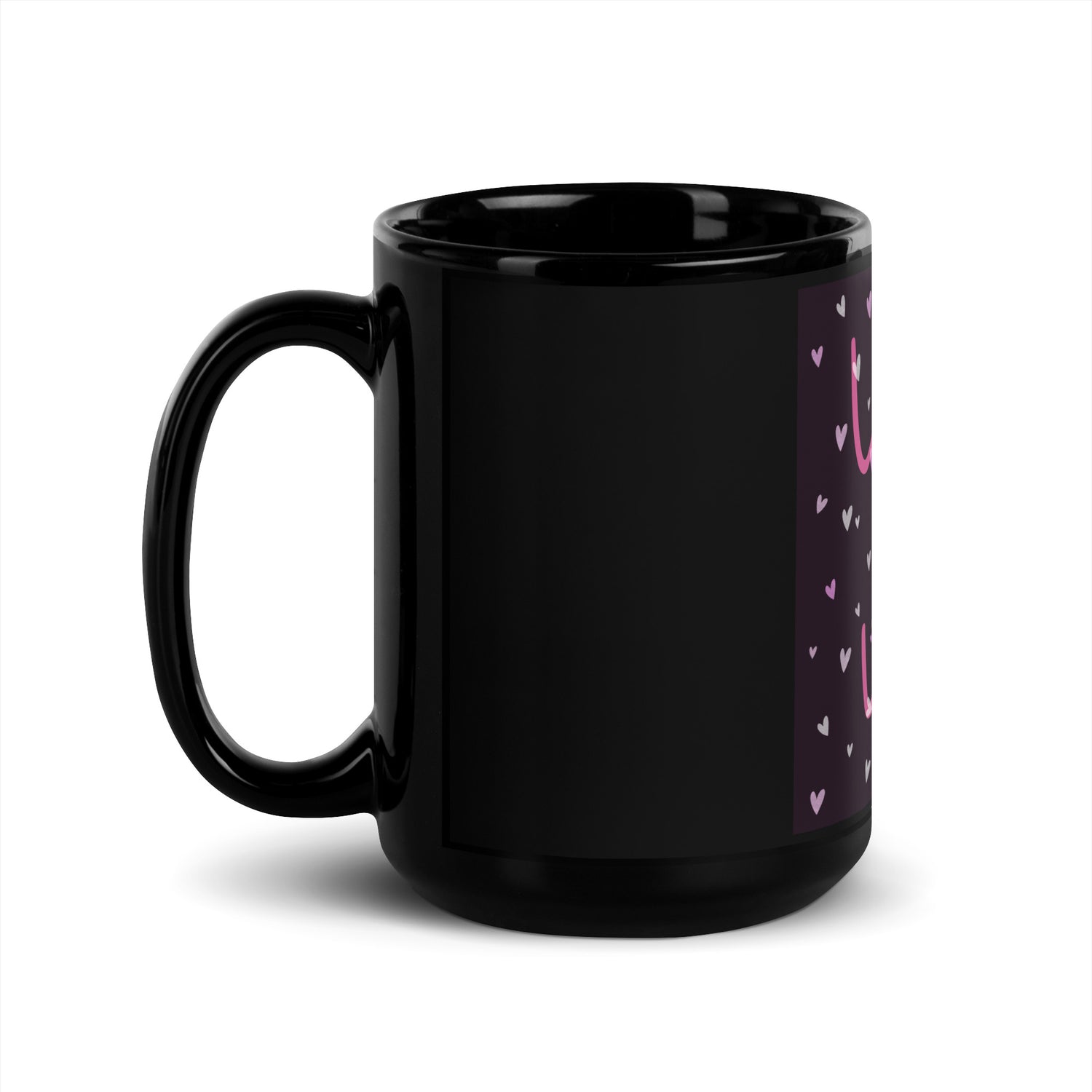 LOVE &amp; HEARTS Black Glossy Mug