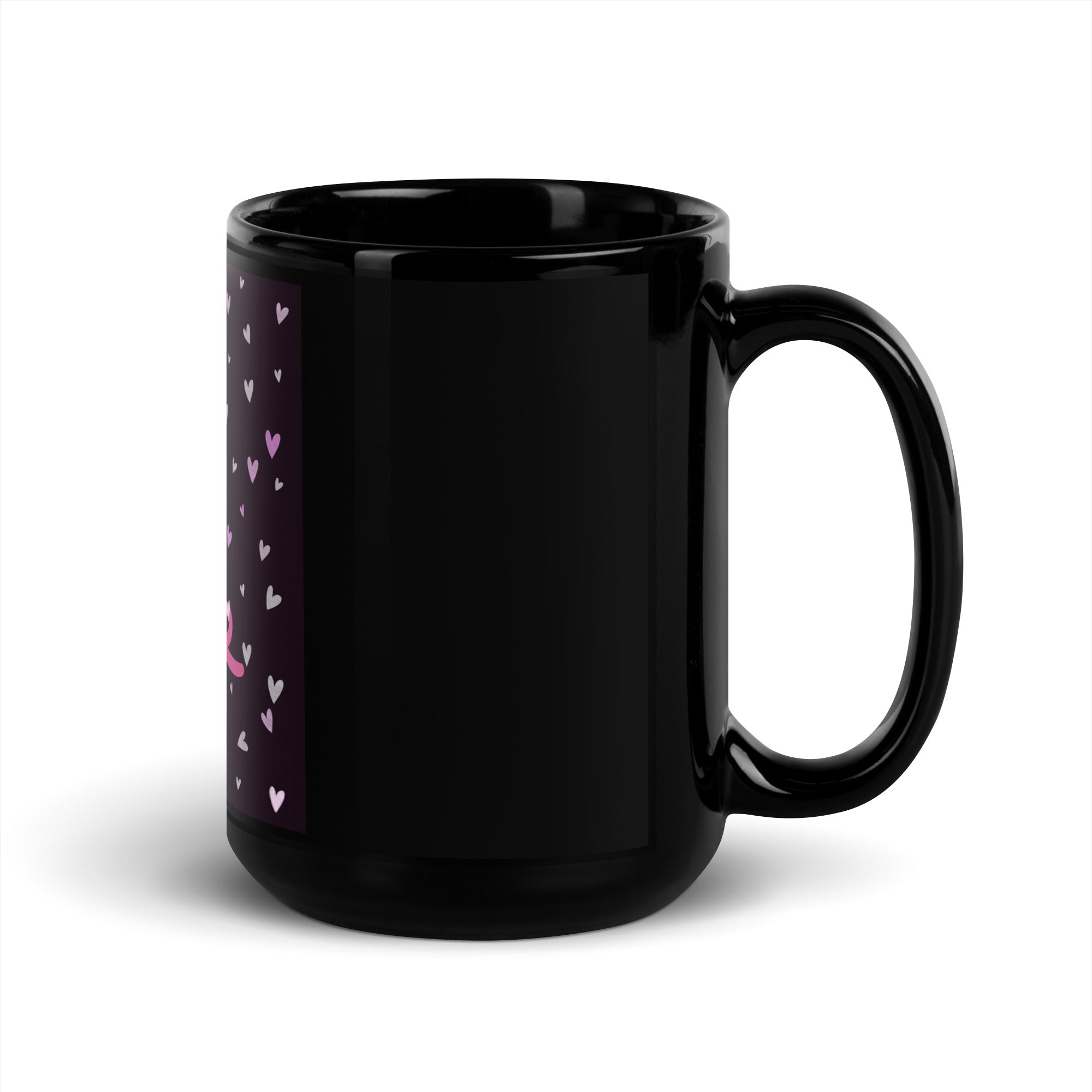 LOVE &amp; HEARTS Black Glossy Mug