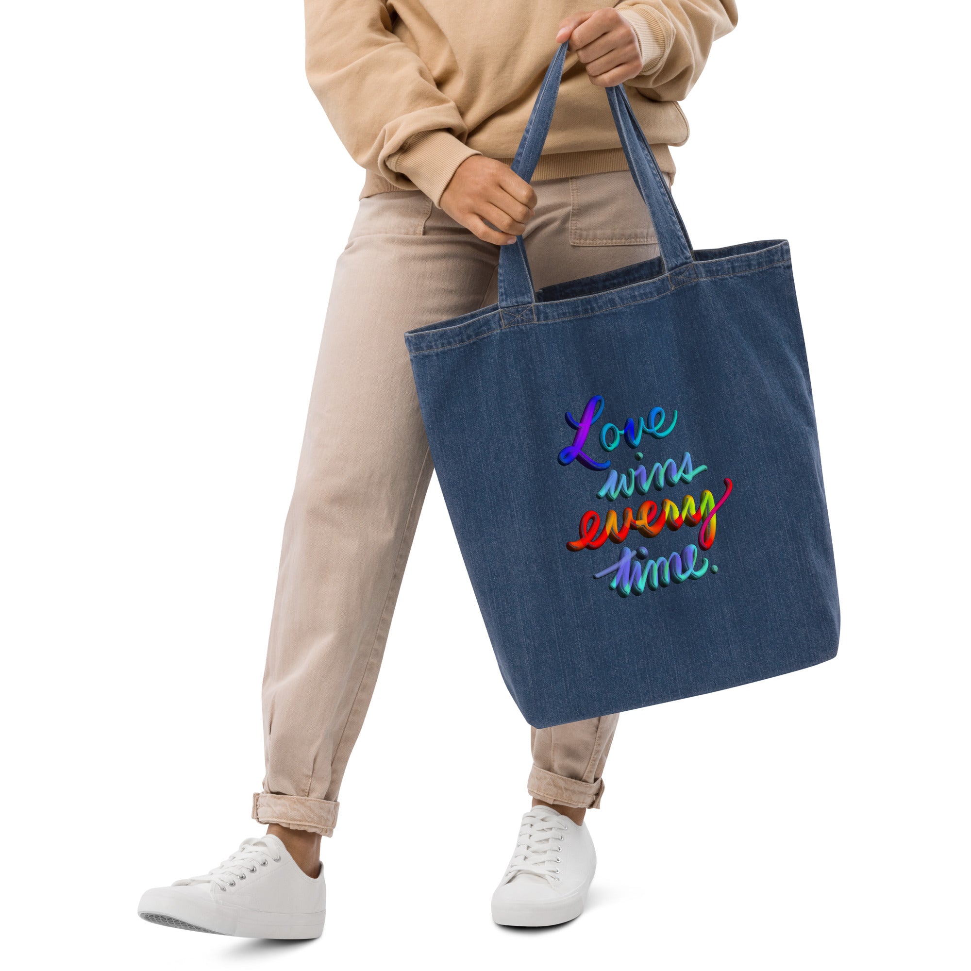 Organic denim tote bag: LOVE